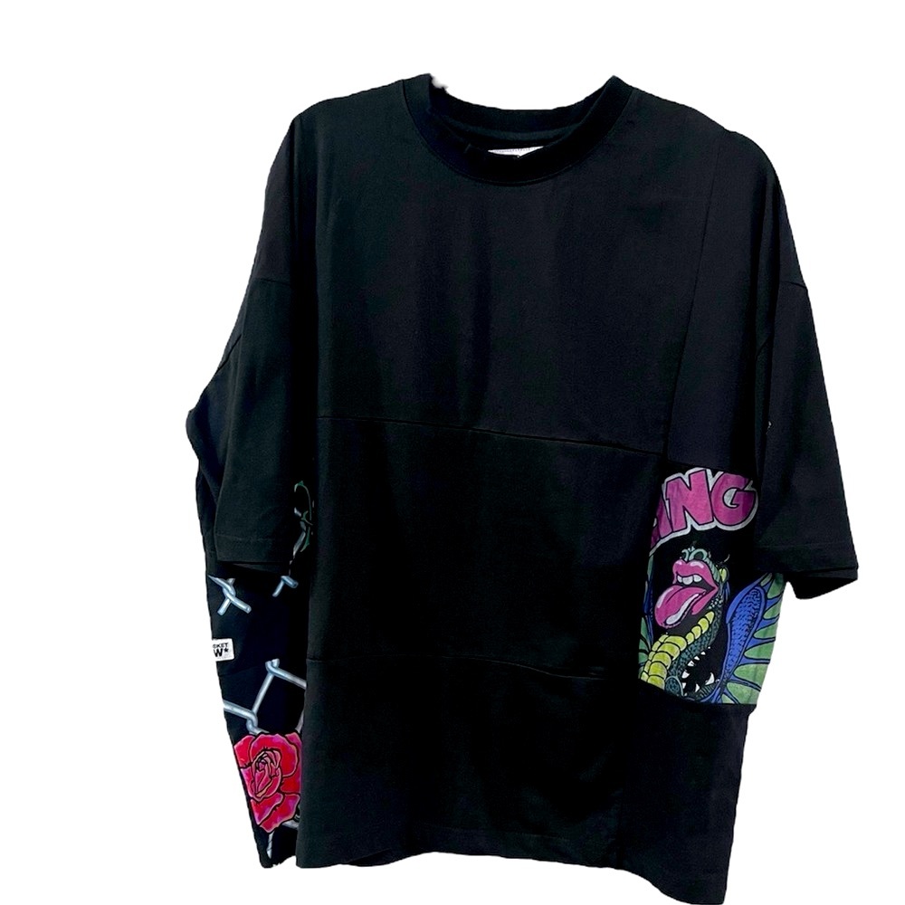 Market - Reworked Grid T-Shirt in Overdyed Black Size XL